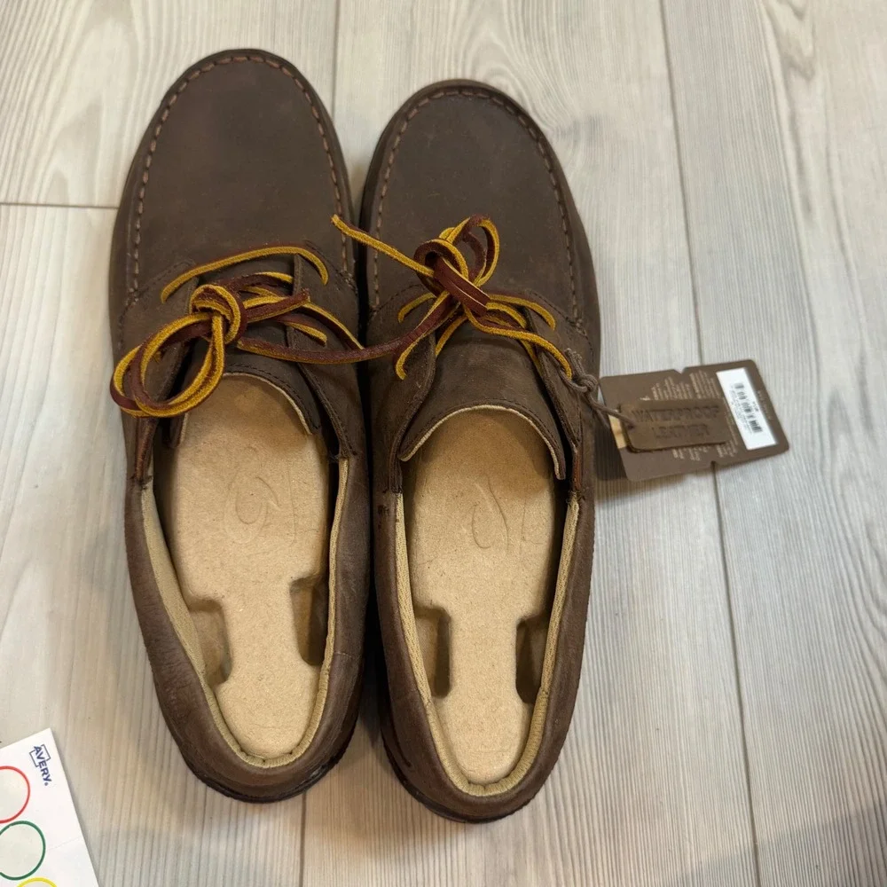 NEW OluKai Mano Mens Leather Boat Shoes Dark Wood Brown Loafers Size 14
